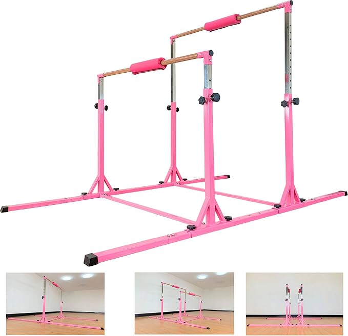 MARFULA Gymnastics Double Horizontal Bars 3Play Parallel Bars Uneven Bars Gymnastics Training Kip Bar with 304 Stainless Steel Regulating Arms & Fiberglass Rail for Indoor Outdoor Home Club Use