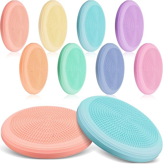 Libima 8 Pcs Wiggle Seat Inflated Wobble Cushion Sensory Seat Flexible Balance Board Balance Disc with Needle Pump for Men Women Physical Exercise Improving Posture Home Office