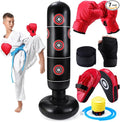 7 Pcs Kids Punching Bag Set Include Boxing Gloves, Inflatable Punching Bag, Hand Wraps, Hand Pads, Air Pump, Kids Boxing Training Set for Karate Kickboxing Taekwondo