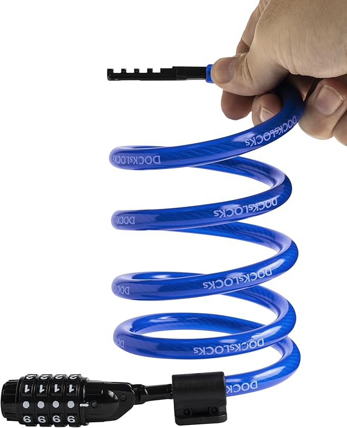 DockLocks Security Cable Lock Set (4' or 6') Coiled, Keyless Resettable Combination, Mounting Bracket, Portable and Compact for Bikes, Scooters 4ft