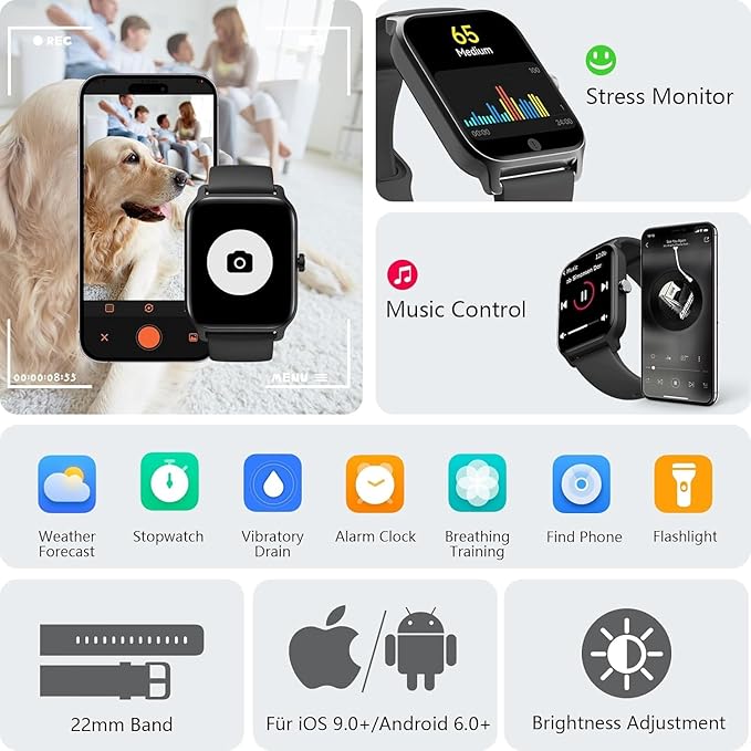Tensky Smart Watch for Men Android & iPhone, Alexa Built-in, 1.8" Fitness Tracker with Answer/Make Call, IP68 Waterproof/SpO2/Heart Rate/Sleep/Monitor, Activity Tracker for 100+Sport Modes