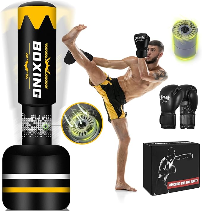Upgrated Standing Punching Bag for Adults with Automatic Built in Air Pump, 71'' Heavy Bag Boxing Equipment with 12OZ Gloves Kicking Bag for Beginner Training MMA Muay Thai Fitness Kickboxing Home Gym