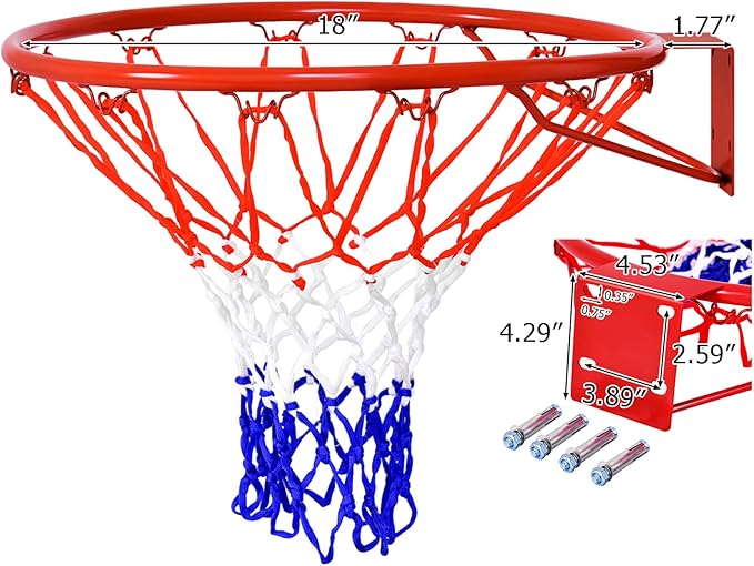 Goplus 18’’/15’’ Replacement Basketball Rim, Wall Door Mounted Basketball Hoop with All Weather Net, Indoor Outdoor Hanging Basketball Rim Goal Outside