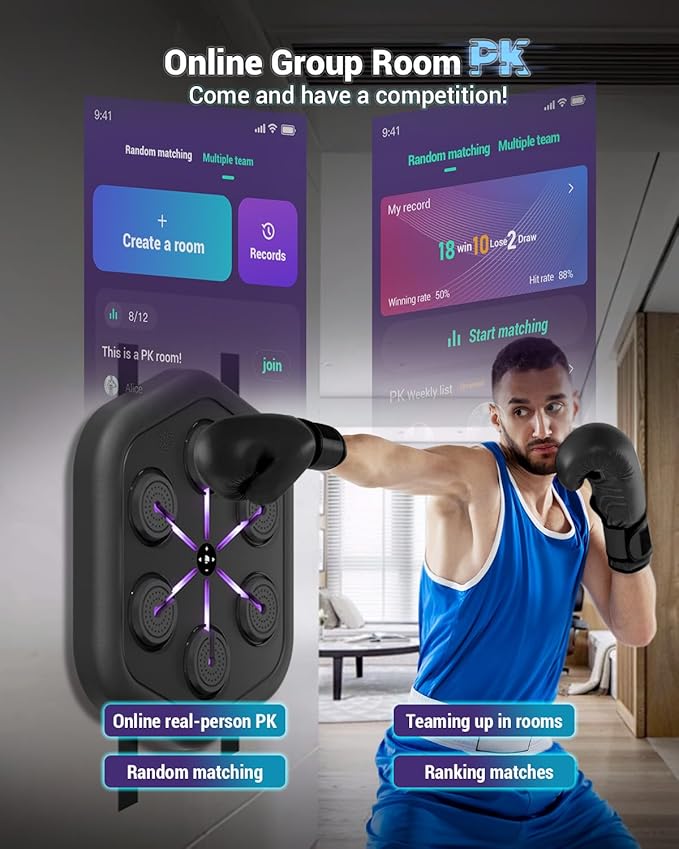 2025 Upgraded Smart Music Boxing Machine, Professional Online Boxing Lessons for Sculpting Fat Burning - 24H Standby, 160 Synced LED Lights, Wall-Mount Punching Bag for Home Gym