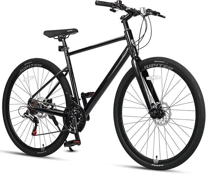 AVASTA Jupiter 700C Road Adult Step-Over Hybrid Cycling Bike Bicycle, Aluminum Frame, 21-Speed, Dual Disc Brakes, Multpile Colors for Men Woman Male Female