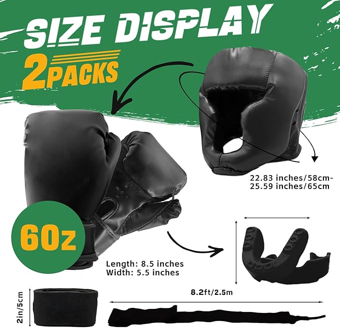 14 Pcs Boxing Set Boxing Equipment Set for Beginners Including 2 Pair of 6 oz Boxing Gloves Headgear Helmet Hand Wraps Mouth Guards Gifts for Kids Beginners Training Equipment