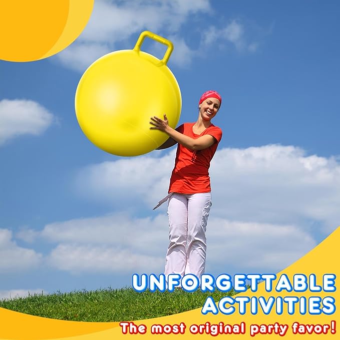 Lewtemi 4 Pcs 31 Inch Hopper Ball Carnival Outdoor Games Jumping Hopping Inflatable Bouncing Ball with Handle and Air Pump for Kids Adult Sport Exercise