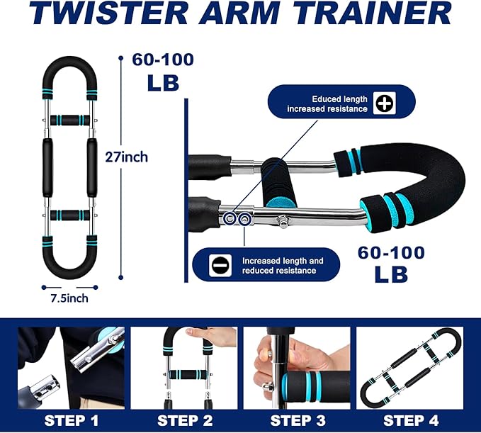 Pro-Grade Twister Arm Trainer- 30-100lb Adjustable Chest Workout Equipment for Men&Women,Beginners or Professional, Adjustable Portable Arm Chest Exerciser with Anti-Slip Grips for Home Gym