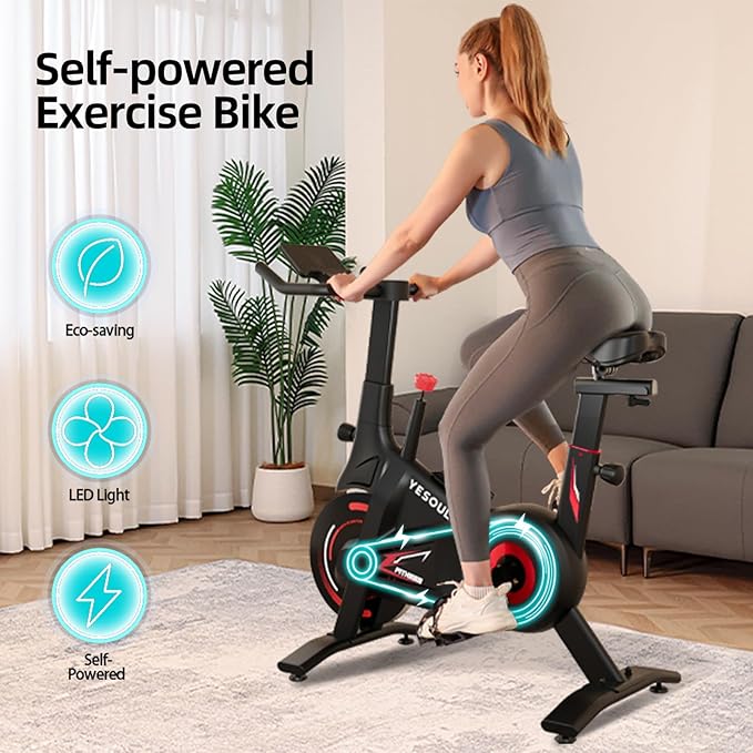 YESOUL Exercise Bike with Exclusive Smart App, Adjustable Magnetic Resistance & 300lbs Capacity, Indoor Stationary Cycling Bike with Stable Triangle Frame, Scenic Rides & Live Classes for Home Workouts