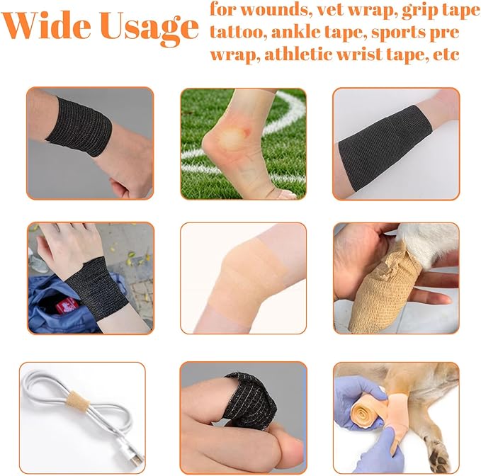 24 Rolls Self Adhesive Bandage Wrap, Vet Wrap 4 Inch for Horses Dogs Wounds Care Dressings, Elastic Self Stick Cohesive Bandage Wrap, Wrist, Sports, Ankle Tape Leg Wraps Black