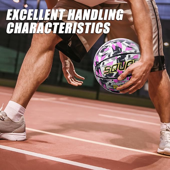 SQUAD Colored Camo Outdoor Basketball - High-Performance Rubber Basketball, Official Regulation Size 7 (29.5''), Includes Pump and Mesh Bag