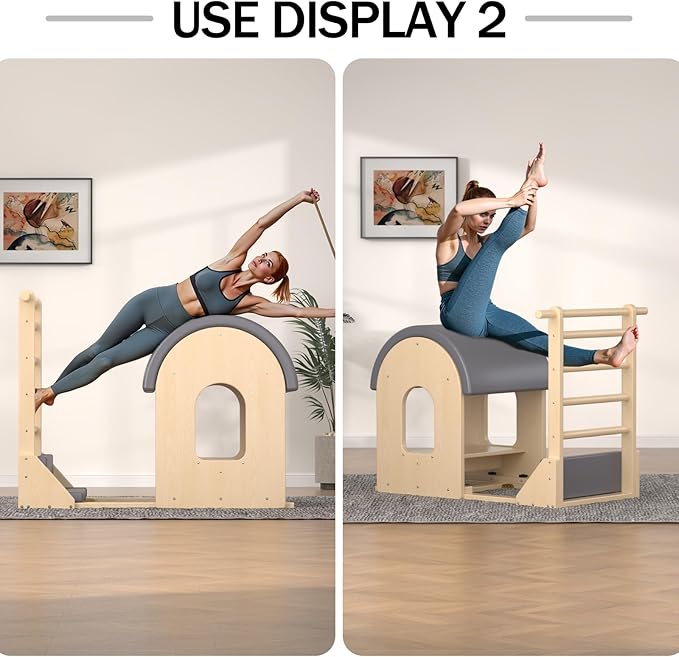Pilates Ladder Barrel, Wooden Spine Corrector Pilates Machine for Home Workout, Pilates Arc for Balance, Core Strengthening and Stretching-G0047W