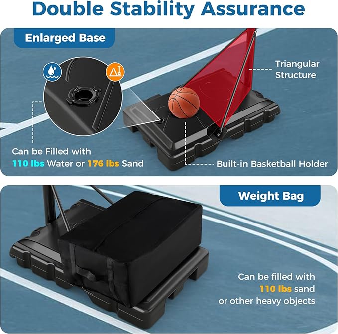 Goplus Basketball Hoop Outdoor, 4.9-10FT Height Adjustable Portable Basketball Stand System w/Shatterproof Backboard, 2 Wheels, Fillable Base, Free Weight Bag, Basketball Goal for Teens Youth Adults