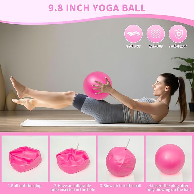 Pilates Essentials Kit for Home Women, Pilates Equipment for Workouts, 6 Fabric Resistance Bands, 12 Inch Magic Circle Yoga Ring, Mini Exercise Ball, Great Exercise Equipment