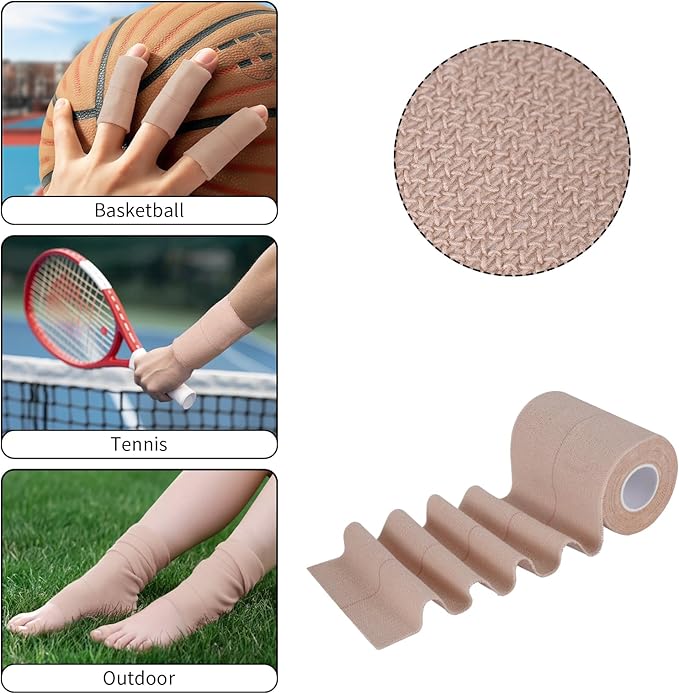 4 Rolls Elastic Tape, Breathable Self Adhesive Bandage Wrap, Flexible Stretch Bandages for Sports Wrists Sprains Knees Ankles, Vet Wrap for Animals Pets, 5 Yards (2 Inch in Width)