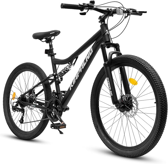 Mountain Bike 24 26 27.5 Inch, Dual Full Suspension Mens Womens Bike, 21 Speeds Dual Disc Brake Carbon Steel Bike, Boys Mens Mountain Bike for School Work Summer Camping, Birthday Gift Choice