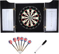 GSE Games & Sports Expert Professional Solid Wood Classic Dartboard Cabinet with Sisal/Bristle Dartboard, Scoreboard, and 6 Steel Tip Darts, Easy Assembly Complete with All Accessories (Black)