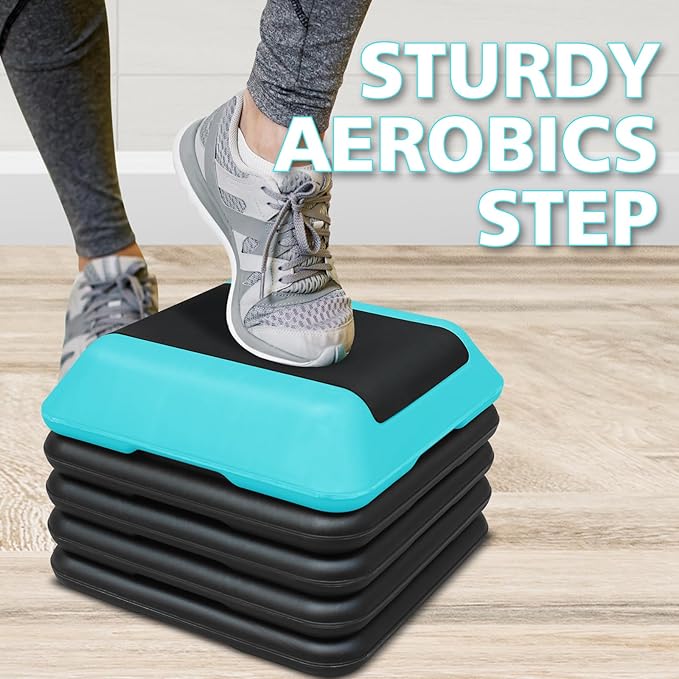 Adjustable Aerobic Step Platform with 4 Risers, Stepper Trainer for Fitness Exercise (Blackish Green)
