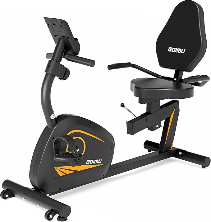 Recumbent Exercise Bike, Stationary Bikes for Home Magnetic Recumbent Bike with Adjust Seat for Adults Seniors, 300LB Capacity & 8-level Resistance, LCD Monitor and Heart Rate Handle