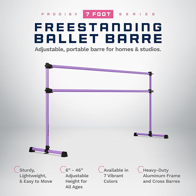 VITA Barre Portable Freestanding Double Ballet Barre, Prodigy, Aluminum | Adjustable Height, USA Made, Home or Gym Exercise Equipment for Kids & Adults | Dance, Fitness, Pilates