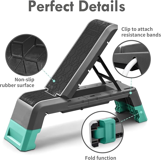 leikefitness Exercise Step Platform, Multifunctional Aerobic Deck with Cord and Adjustable Dumbbell & Weight Bench, Fitness Equipment for Workout Home Gym