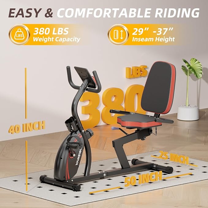 VANSWE Recumbent Exercise Bike, Recumbent Stationary Bikes for Home 400 LBS Weight Capacity, Exercise Bike for Home Seniors with Smart App and Bluetooth Connectivity, LED Display, Pulse Handle