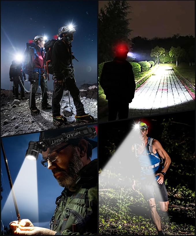 High Lumens LED Headlamp& 100H Using Time, USB Rechargeable Head lamp, 90° Adjustable Widebeam Motion Sensor Head Light with 5 Modes,Zoomable for Camping Running Hiking,Hard Hat Headlamps 4pc