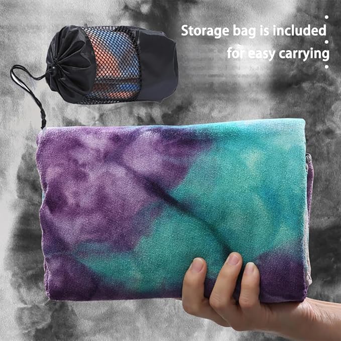 Tie-Dye Hot Yoga Towel with Non-Slip Grip Dots, Microfiber Yoga Mat Sweat Absorbent Mat Cover for Yoga, Pilates, & Workouts - 72" x 24.8", Free Carry Bag (Pink)