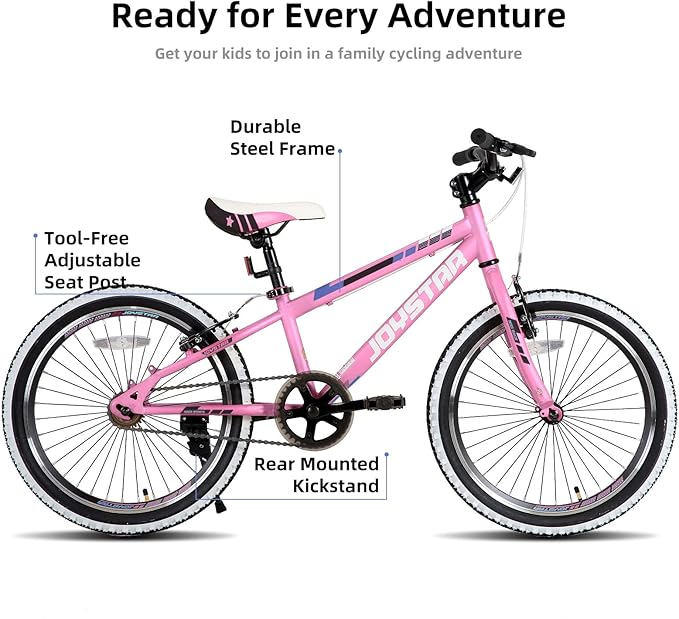 JOYSTAR Lubbock 20 24 Inch Kids Bike for Boys & Girls Ages 7-12 Years Hardtail Mountain Bike for Kids with 1-Speed/7-Speed Drivetrain, White Wall Knobby Tires, Kids' Bicycle