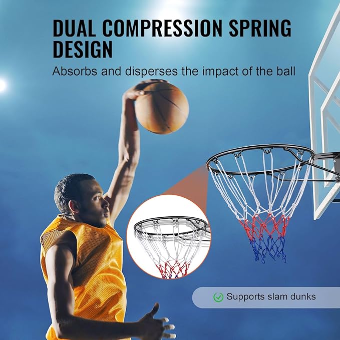 VEVOR Basketball Hoop/Rim, Adjustable Height Portable Backboard Court, Basketball Goal, Mobile Stand with Wheels Weighted Base, Youth&Adults, Outdoor/Indoor