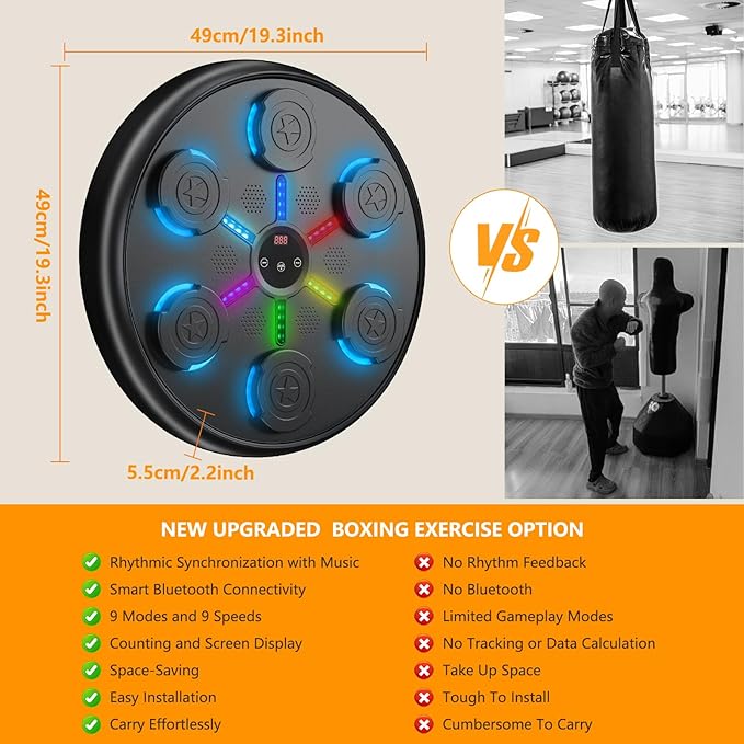 jiaao Music Boxing Machine, 2025 Upgrade Workout Machine for Adults Women Kids, Smart Bluetooth Boxing Music Trainer, with LED Wall Mounted Musical Punching Pad，with Premium Boxing Gloves