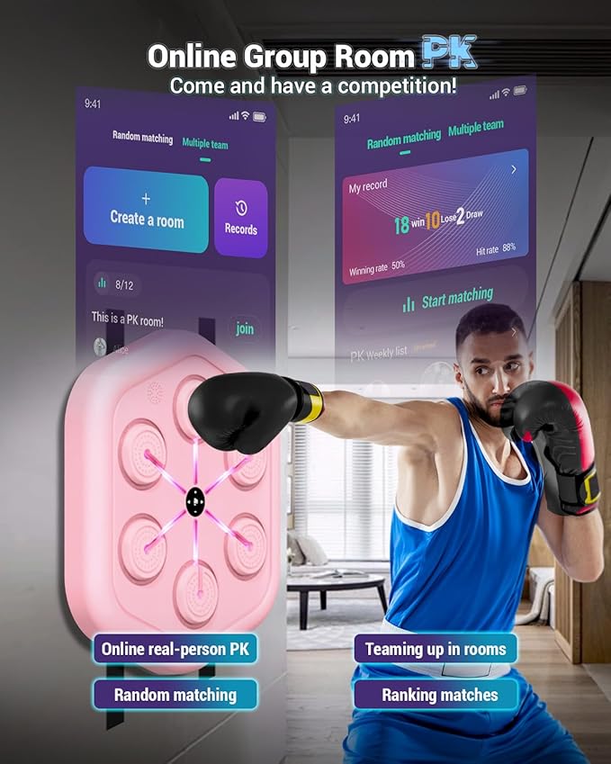 2025 Upgraded Smart Music Boxing Machine, Professional Online Boxing Lessons for Sculpting Fat Burning - 24H Standby, 160 Synced LED Lights, Wall-Mount Punching Bag for Home Gym