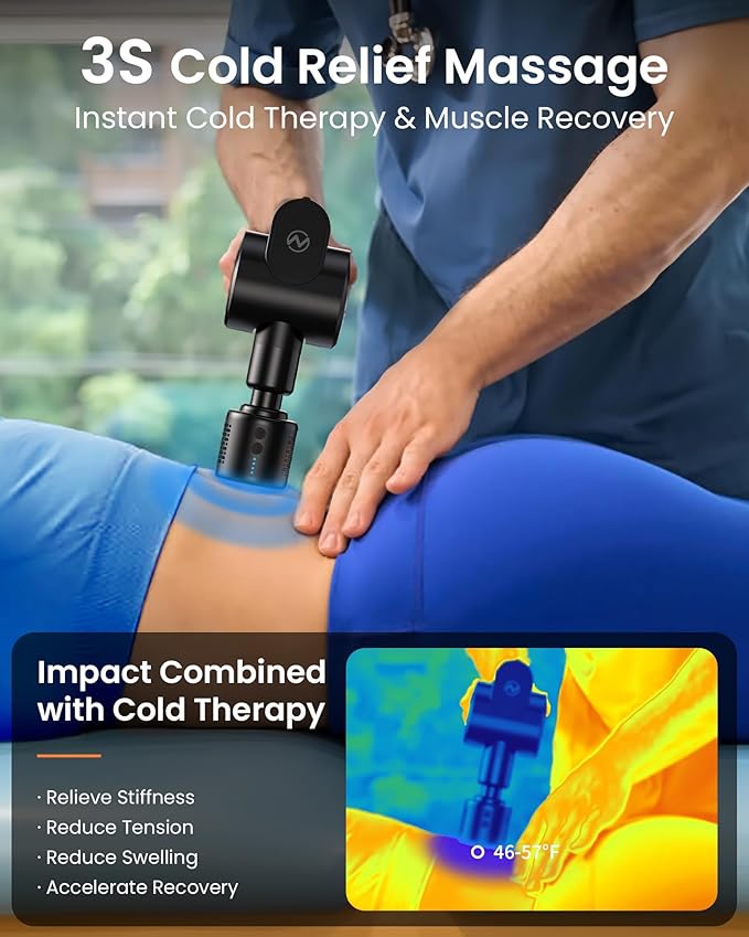 Massage Gun with Heat and Cold Head,Deep Tissue Percussion Back Massager for Muscle/Neck/Body Pain Relief with Long Extension Retractable Handle,32-Speeds,Foldable with 5 Adjustable Angles
