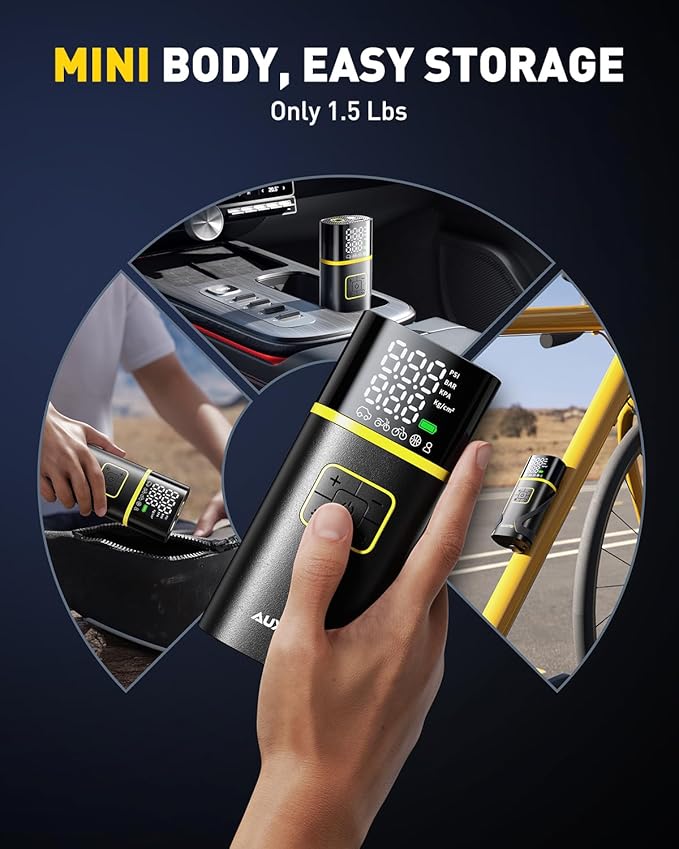 AUXITO Tire Inflator Portable Air Compressor - 150PSI 1Min Fast Inflate Air Pump for Car Tires with Tire Pressure Gauge, LED Flashlight, Portable Tire Inflatores for Car, Sedan, Motorcycle, Bike, Ball