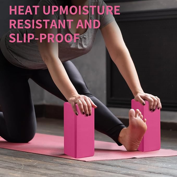 Yoga Block 2 Pack 9"x6"x3", Sturdy Yoga Foam Blocks, High Density & Non Slip Surface for Pilates & Stretching, Fitness Accessories for Stability & Balance