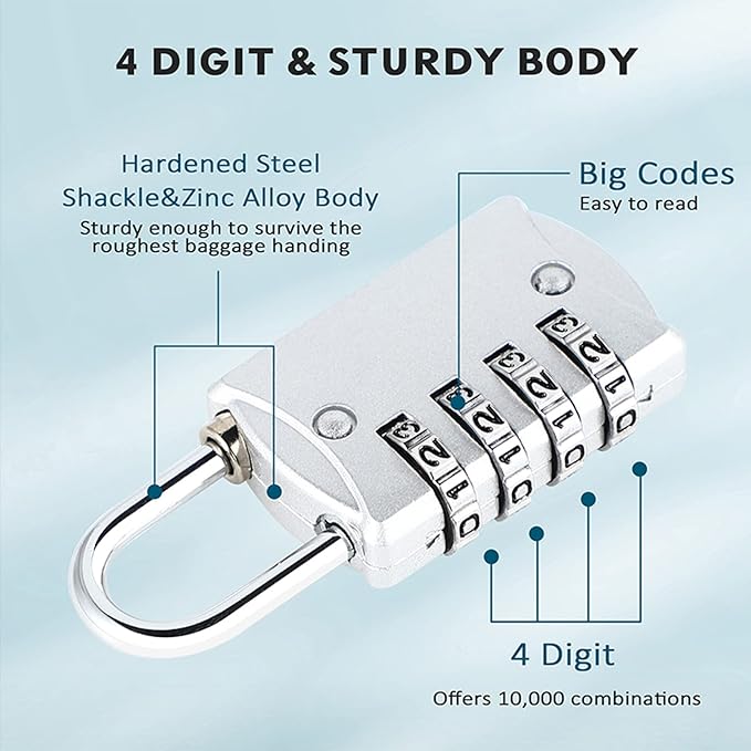 DELSWIN Small Combination Lock for Locker - 4Pack Resettable Luggage Locks for Backpack Suitcase - Gym Employee Locker Lock Combo Padlock