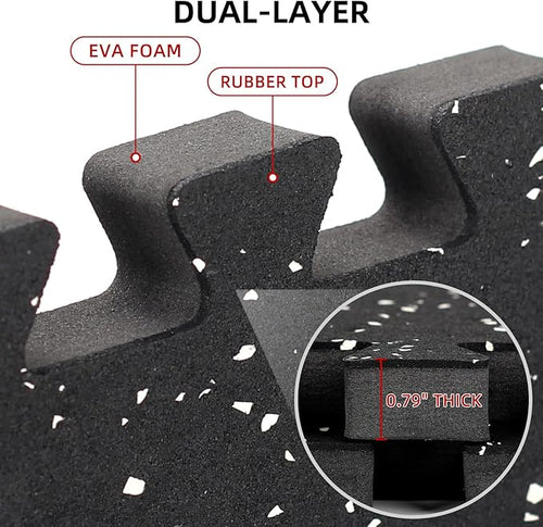 0.79in Extra-Thick 48 Sq Ft Exercise Equipment Mats, 12 Tiles Rubber Top EVA Foam Workout Mats, Interlocking Gym Flooring for Home Gym, 24 x 24in, Black & White