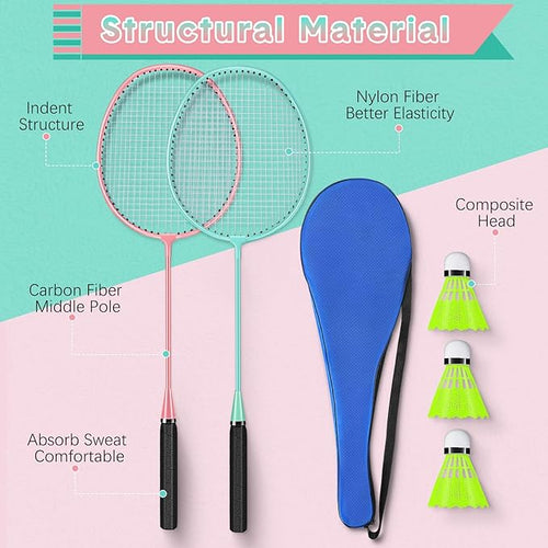 12 Pack Badminton Rackets Set Including Rackets, Nylon Shuttlecocks and Carry Bag for Outdoor Backyard Games Beginners