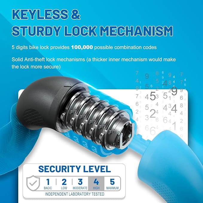 Heavy Duty Bike Chain Lock – 5 Digit Combination Anti-Theft Bicycle Lock, 3FT/4FT/5FT Hardened Steel Square Links for E-Bike, Motorcycle, Scooter, Gate