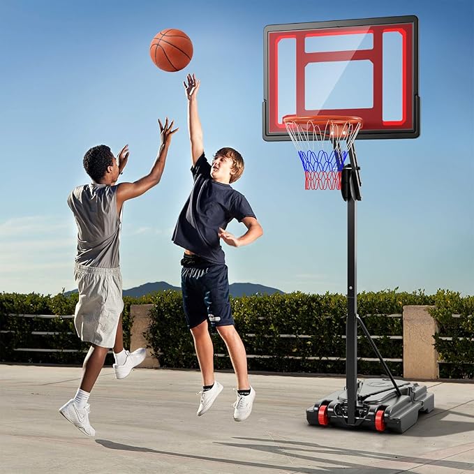 Giantex 10 Ft Basketball Hoop Outdoor - 5 FT to 10 FT Height Adjustable Indoor Portable Basketball Goal System with 2 Wheels, Weight Bag, Fillable Base, 32" Backboard, Perfect for Kids Teens Adults