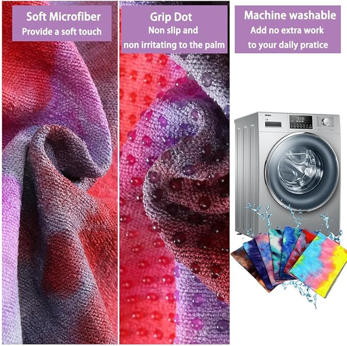 Tie-Dye Hot Yoga Towel with Non-Slip Grip Dots, Microfiber Yoga Mat Sweat Absorbent Mat Cover for Yoga, Pilates, & Workouts - 72" x 24.8", Free Carry Bag (Pink)
