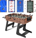 4-in-1 Multi Game Table, 54“ Foldable Combo Game Table Set with Ping Pong, Hockey, Pool Billiards and Foosball for Adults, Home, Game Room, Friends & Family（Dark Wood Grain）