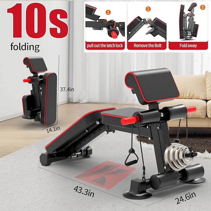 Adjustable Weight Bench,Utility Workout Bench Foldable Incline Decline Benches for Home Gym Full Body Workout,Load 330LBS