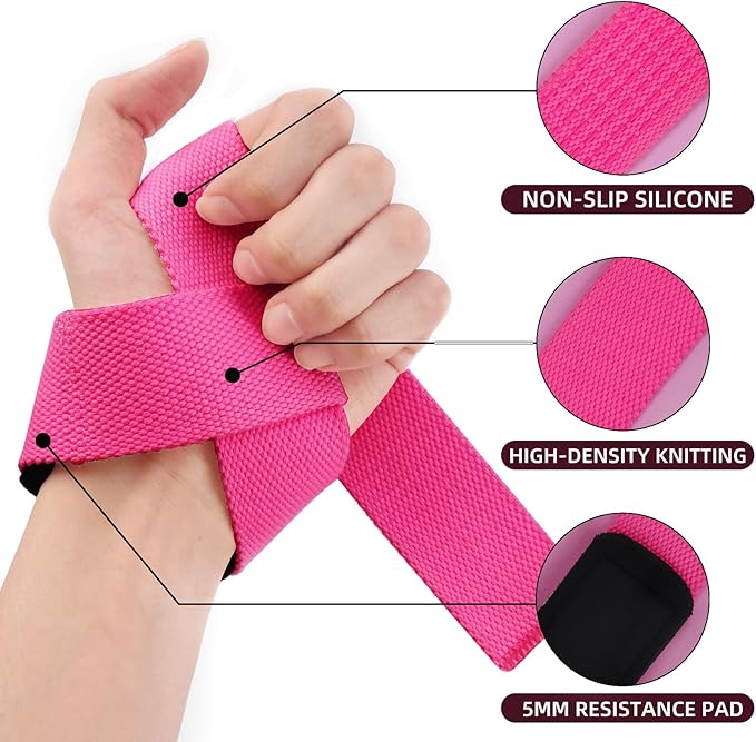 SKDK Cotton Hard Pull Wrist Lifting Straps Grips Band-Deadlift Straps with Neoprene Cushioned Wrist Padded and Anti-Skid Silicone - for Weightlifting, Bodybuilding, Xfit, Strength Training
