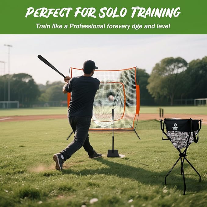 G-Squared BCDY1 Heavy Duty Ball Caddy,Holds 100+ baseball/50+ softball/100+ Pickleball Balls, Tool Free Assembly and Large Capacity Detachable Bag, Ideal for Solo/Pro Training