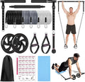 Pilates Bar Kit with Resistance Bands,Ab Roller,2 in 1 Foot Strap & Handle,Door Anchor Pilates Equipment with Resistance Bands, Portable Home Gym Yoga Fitness Bar for Women & Men