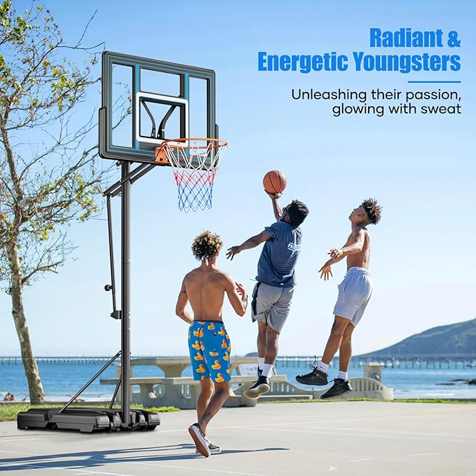Asbest 44" Portable Basketball Hoop Outdoor | 5.5-10ft Stepless Adjustable Height Basketball Goal System for Driveway, Backyard, for All Ages