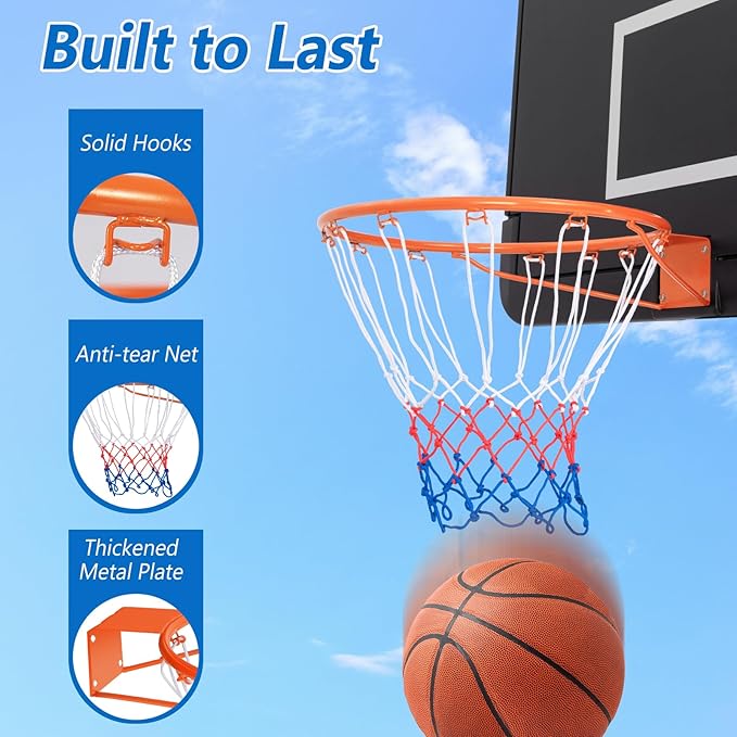 Goplus 18’’/15’’ Replacement Basketball Rim, Wall Door Mounted Basketball Hoop with All Weather Net, Indoor Outdoor Hanging Basketball Rim Goal Outside