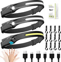 3 Pack Rechargeable LED Headlamp, Motion Sensor, 230 Wide Beam, Light Buddy Headlamp, Suitable for Camping, Hiking, Walking, Running, Cycling