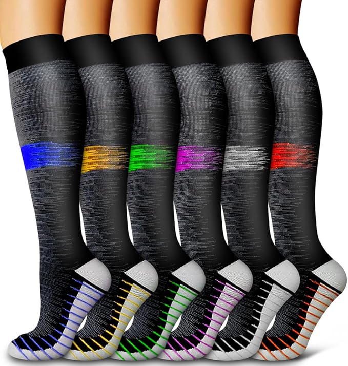 6 Pack Copper Compression Socks for Women and Men Circulation-Best Support for Medical, Running,Nursing,Athletic